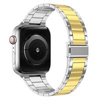 Stalen schakelband - Zilver met goud - Geschikt voor Apple watch 38mm / 40mm / 41mm / 42mm - thumbnail