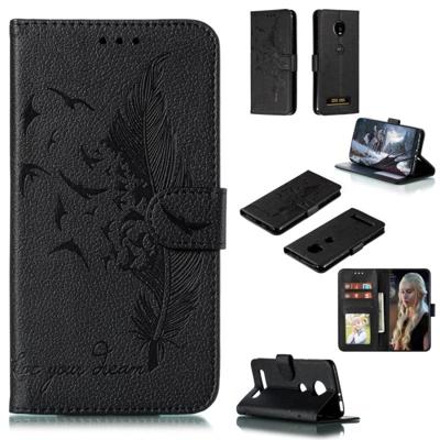 Feather patroon Litchi textuur horizontale Flip lederen draagtas met portemonnee & houder & kaartsleuven voor Motorola Moto Z4 Play (zwart)