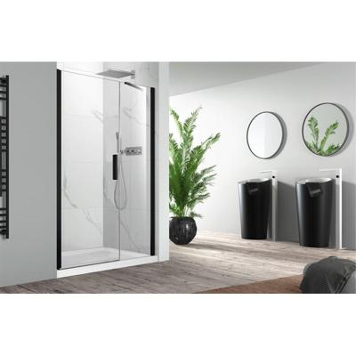 Nemo Pina Xl draaideur 130x200cm met vast paneel 6mm Helder veiligheidsglas met antikalk links en rechts Zwart 444.005.099.VM