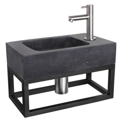 Fonteinset Differnz Bombai Natuursteen en Handoekrek 40x22x9 cm Zwart Met Rechte Kraan Mat Chroom