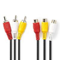 Composiet Videokabel | 3x RCA Male - 3x RCA Female | 5,0 m | Zwart - thumbnail