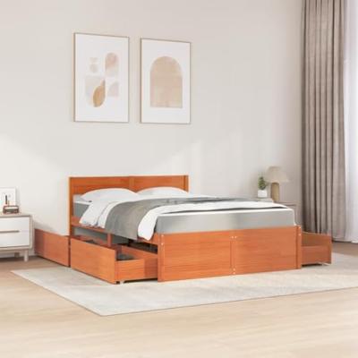 Bed met lades en matras massief grenenhout wasbruin 120x200 cm
