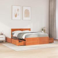 Bed met lades en matras massief grenenhout wasbruin 120x200 cm - thumbnail