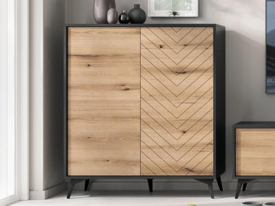 Hoge commode ADAMAS 2 deuren zwart/evoke eik Hoge commode ADAMAS 2 deuren zwart/evoke eik