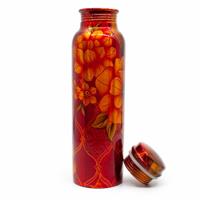 Spiru Koperen Waterfles Orange Flowers geprint - 900 ml - thumbnail