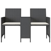 Tuinbank 2-zits met tafel en voetenbanken poly rattan zwart - thumbnail