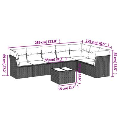 8-delige Loungeset met kussens poly rattan zwart - thumbnail
