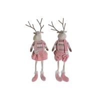 Kerstversiering DKD Home Decor Wit Bruin Roze Rendier 17 x 14 x 63,5 cm (2 Stuks) - thumbnail