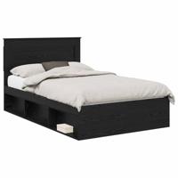 Bedframe met hoofdeinde Zwart 135 x 190 cm Massief grenenhout - thumbnail