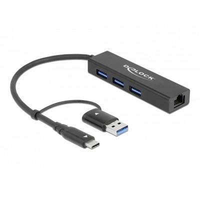 Delock 64149 3-poorts USB 3.2 Gen 1 hub + Gigabit LAN met USB Type-C of USB Type-A connector
