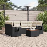 7-delige Loungeset met kussens poly rattan zwart - thumbnail