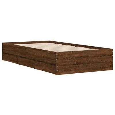 Bedframe met lades bewerkt hout bruin eikenkleur 100x200 cm