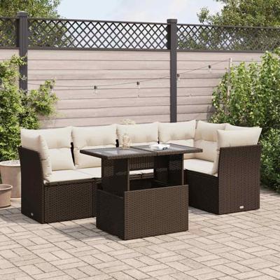 6-delige Loungeset met kussens poly rattan bruin - thumbnail