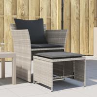 Tuinstoel met voetenbank poly rattan lichtgrijs - thumbnail