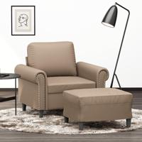 Fauteuil met voetenbank 60 cm kunstleer cappuccinokleurig - thumbnail