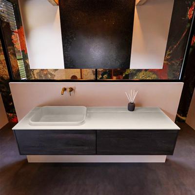 Badkamermeubelset Mondiaz Erin 150 cm met 2 Lades met RIDGE Wastafel Links Linen Zonder Kraangaten Greeploos Mat Antracite