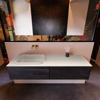 Badkamermeubelset Mondiaz Erin 150 cm met 2 Lades met RIDGE Wastafel Links Linen Zonder Kraangaten Greeploos Mat Antracite - thumbnail