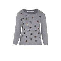 Paprika fijngebreide trui met all over print en pailletten grijs - thumbnail