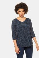 Ulla Popken Shirt, A-lijn, V-hals, sierplooien, 3/4 mouwen - Grote Maten - thumbnail