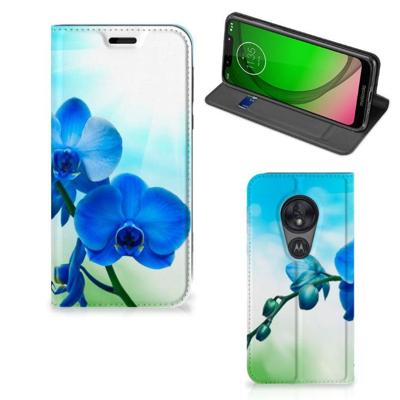 Motorola Moto G7 Play Smart Cover Orchidee Blauw - Cadeau voor je Moeder Motorola Moto G7 Play Smart Cover Orchidee Blauw - Cadeau voor je Moeder