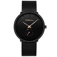 CRRJU 2150 waterdichte ronde wijzerplaat kleine seconden legering mesh riem quartz horloge voor mannen (Rose Gold pointer) - thumbnail