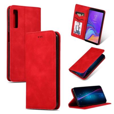 Retro huid voelen Business magnetische horizontale Flip lederen case voor Samsung Galaxy A7 2018 (rood)