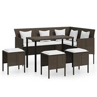 5-delige Loungeset L-vormig met kussens poly rattan bruin - thumbnail