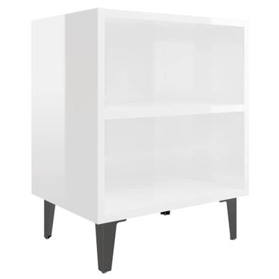 VidaXL Nachtkastje met metalen poten 40x30x50 cm hoogglans wit