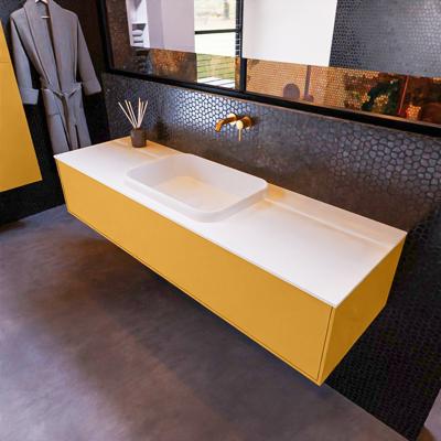 Badkamermeubelset Mondiaz Erin 150 cm met 1 Lade met RIDGE Wastafel Midden Talc Zonder Kraangaten Greeploos Mat Ocher Badkamermeubelset Mondiaz Erin 150 cm met 1 Lade met RIDGE Wastafel Midden Talc Zonder Kraangaten Greeploos Mat Ocher