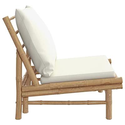 Tuinstoelen 2 st met crèmewitte kussens bamboe