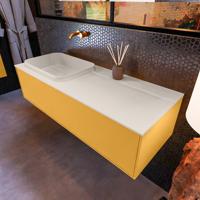 Badkamermeubelset Mondiaz Erin 120 cm met 1 Lade met RIDGE Wastafel Links Linen Zonder Kraangaten Greeploos Mat Ocher - thumbnail