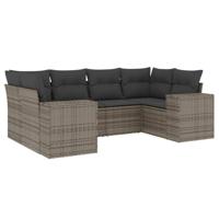 6-delige Loungeset met kussens poly rattan grijs - thumbnail