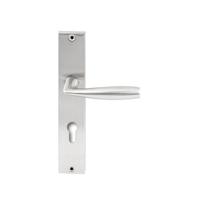 Hardbrass Deurkruk Naxos op rechthoekig langschild profielcilindergat 72mm - RVS - thumbnail