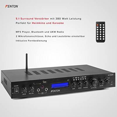 Surround versterker Fenton AV-150BT - 5.1 versterker met Bluetooth voor home cinema en karaoke - Zwart