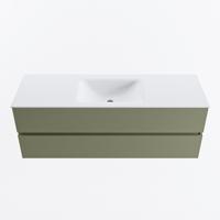 MONDIAZ VICA 140cm badmeubel onderkast Army 2 lades. Wastafel CLOUD midden zonder kraangat, kleur Talc. - thumbnail