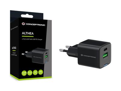 CONCEPTRONIC 2-poorts 20W GaN USB-PD-oplader, USB-C x 1, USB-A x 1, QC 3.0, PPS