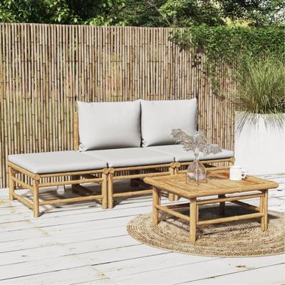 4-delige Loungeset met kussens bamboe lichtgrijs