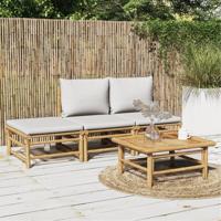 4-delige Loungeset met kussens bamboe lichtgrijs - thumbnail