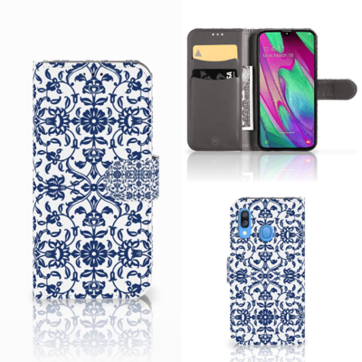 Samsung Galaxy A40 Hoesje Flower Blue Samsung Galaxy A40 Hoesje Flower Blue