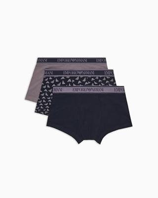 Armani boxershort 3-pack blauw-grijs met logo print