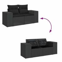 7-delige Loungeset met kussens poly rattan zwart - thumbnail