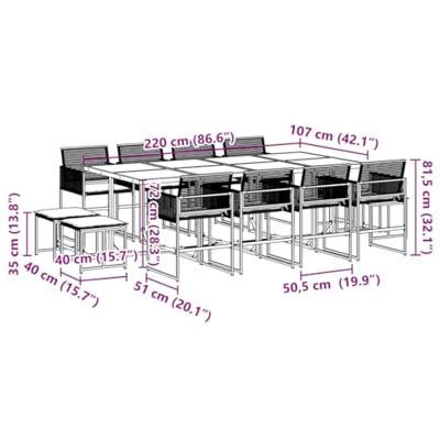 13-delige Tuinset met kussens poly rattan zwart