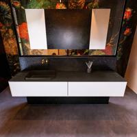 Badkamermeubelset Mondiaz Erin 200 cm met 2 Lades met RIDGE Wastafel Links Urban Zonder Kraangaten Greeploos Mat Talc - thumbnail