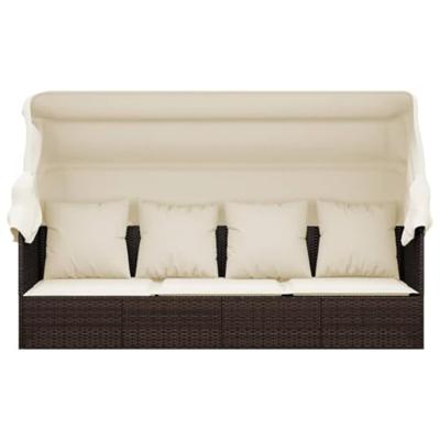 Loungebed met luifel en kussens poly rattan bruin