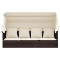 Loungebed met luifel en kussens poly rattan bruin - thumbnail