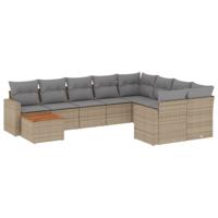 10-delige Loungeset met kussens poly rattan beige - thumbnail
