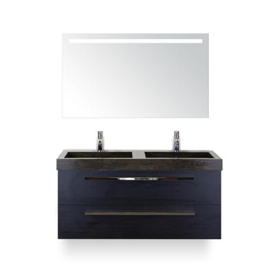 Seville Badmeubelset 120 cm - 2 laden Black Oak - Wastafel Lucca Dubbel - met Sence Spiegel