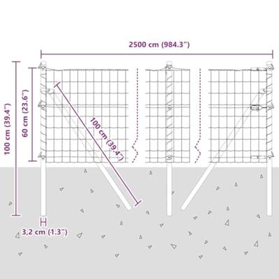 VidaXL Hek met paal zilver 0,6 x 25 m staal en pvc