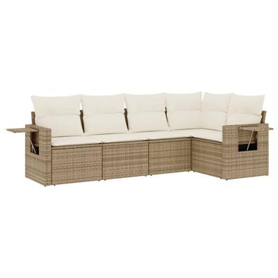 6-delige Loungeset met kussens poly rattan beige - thumbnail