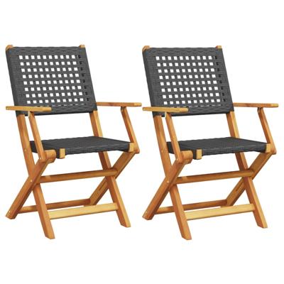 Tuinstoelen 4 st inklapbaar poly rattan en massief hout zwart - thumbnail